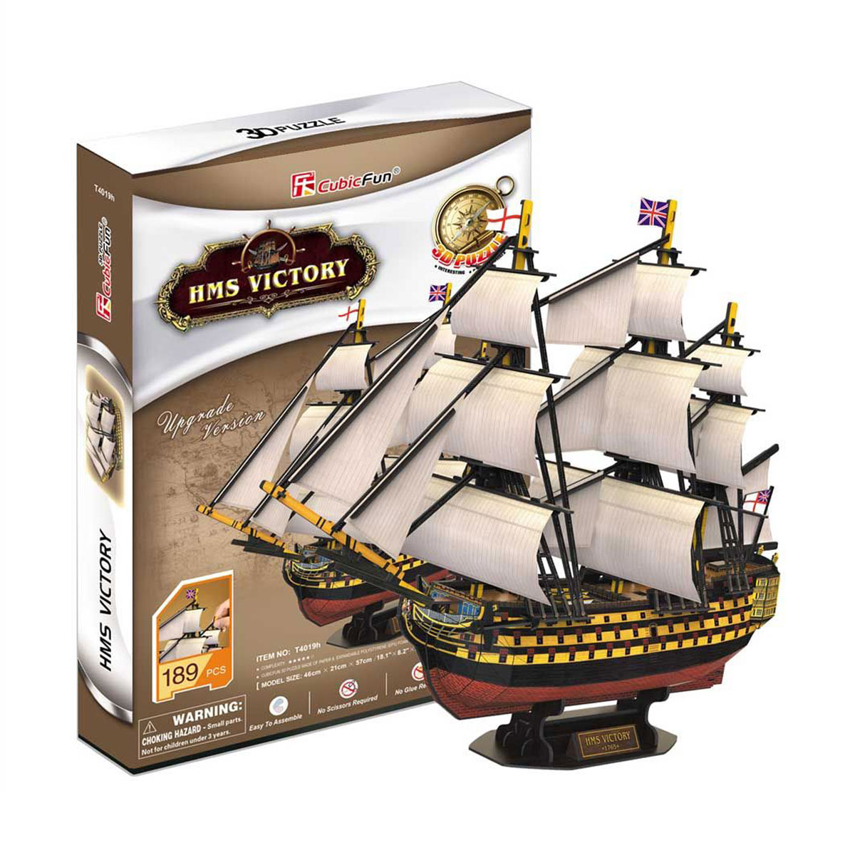 Тривимірна головоломка-конструктор CubicFun HMS Victory, від 4 років, 46*21*57 см, 189 деталей (T4019h)